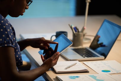 This is an image of a businesswoman working in an office.