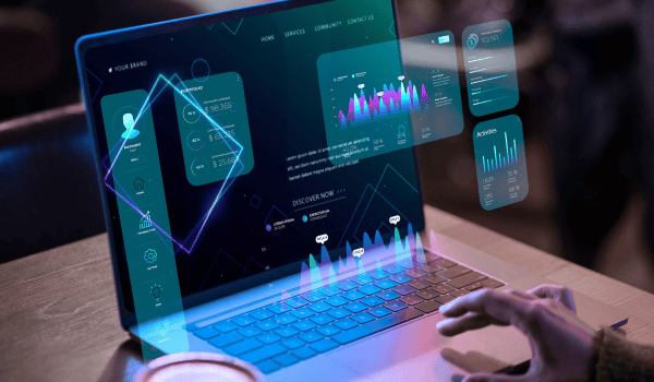 This is an image of holograms being reflected from a laptop screen.